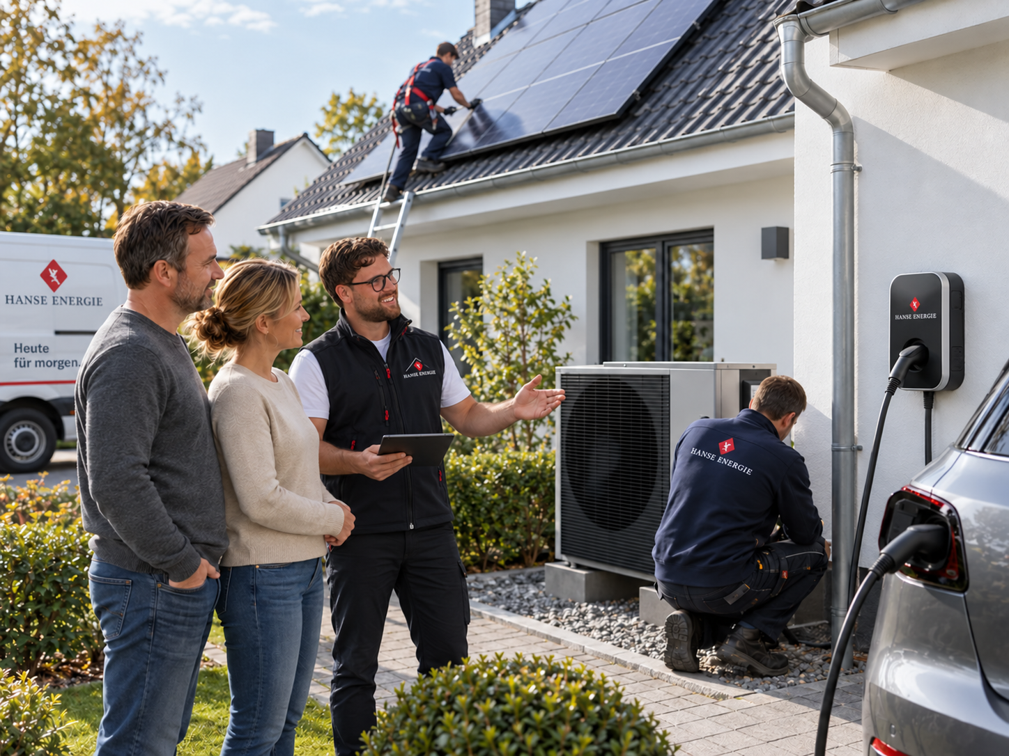 Fertig umgesetztes Energiesystem mit Photovoltaik und Wärmepumpe