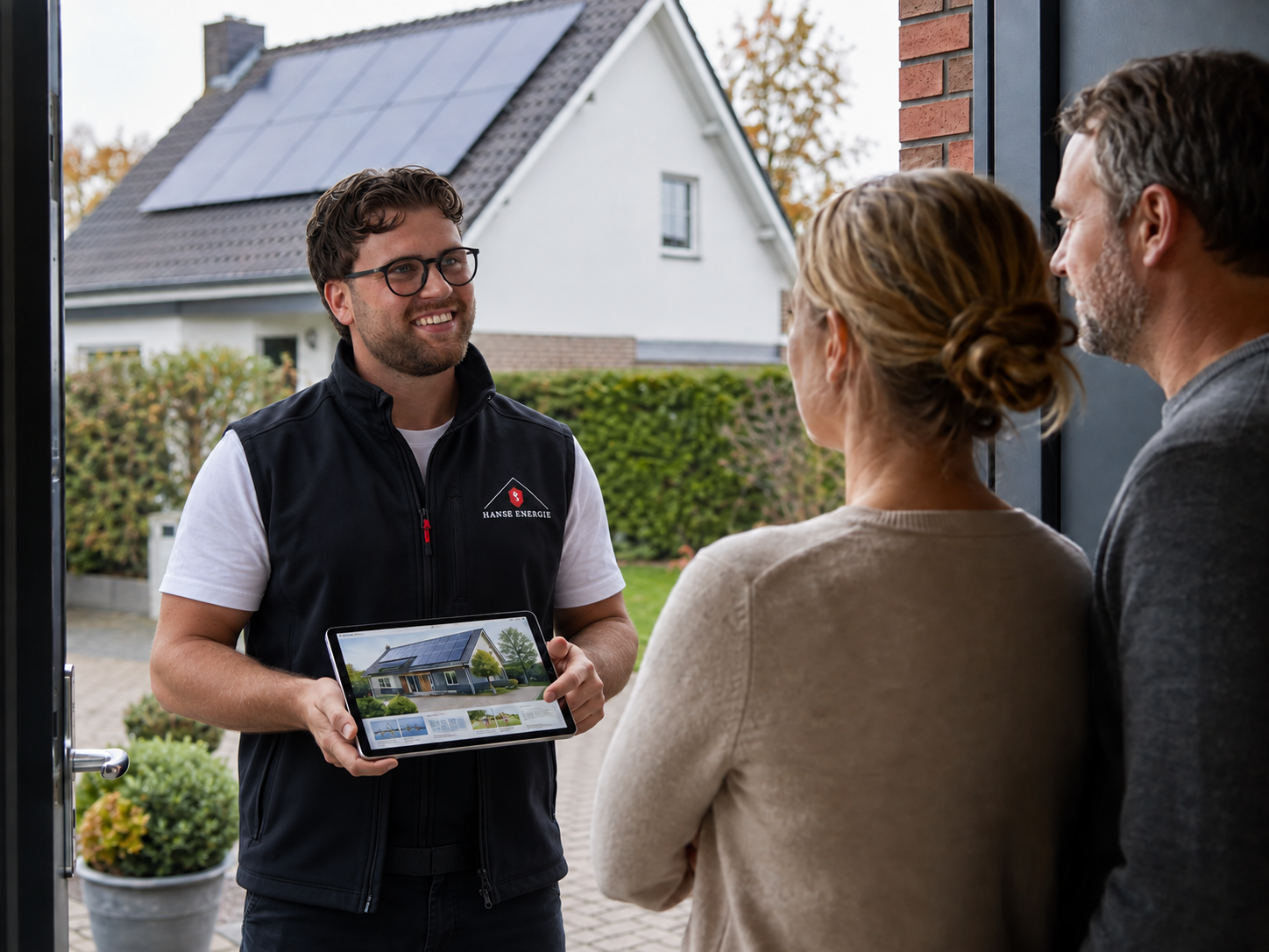 Hanse Energie Außendienstmitarbeiter beim ersten Gespräch an der Haustür